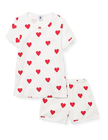 Petit Bateau Mädchen A00kg Pyjacourt, Weiss Marshmallow / Rot Terkuit, 10 Jahre EU im Sale